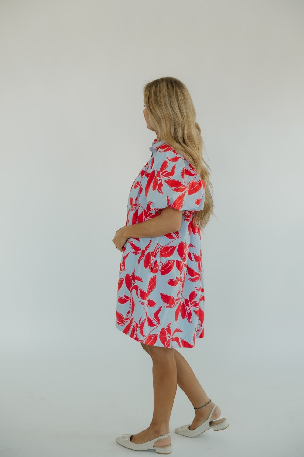 Leanne Red & Baby Blue Printed Shirt Dress