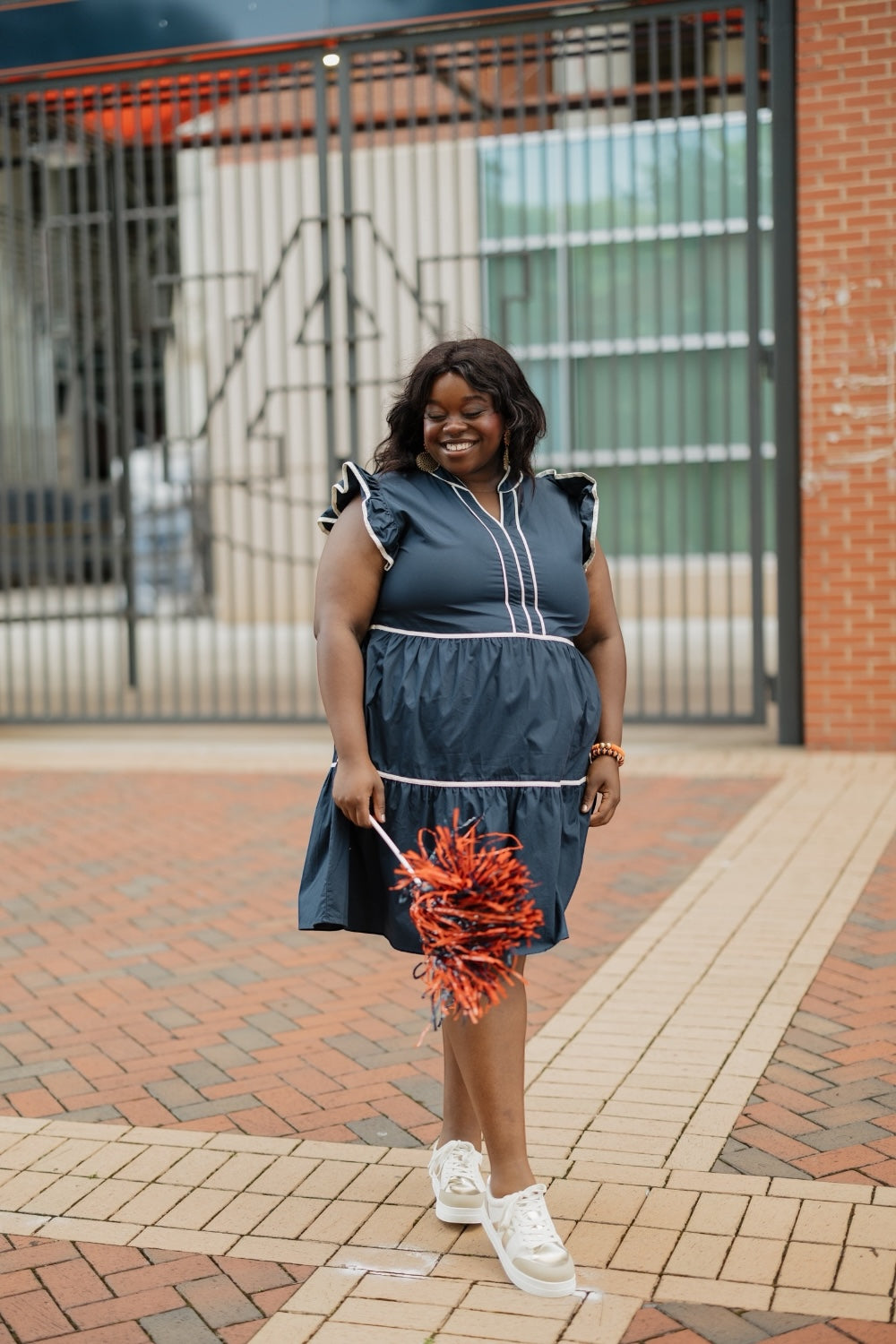 Sandy Navy Flutter Sleeve Ruffle Dress (S-2XL)