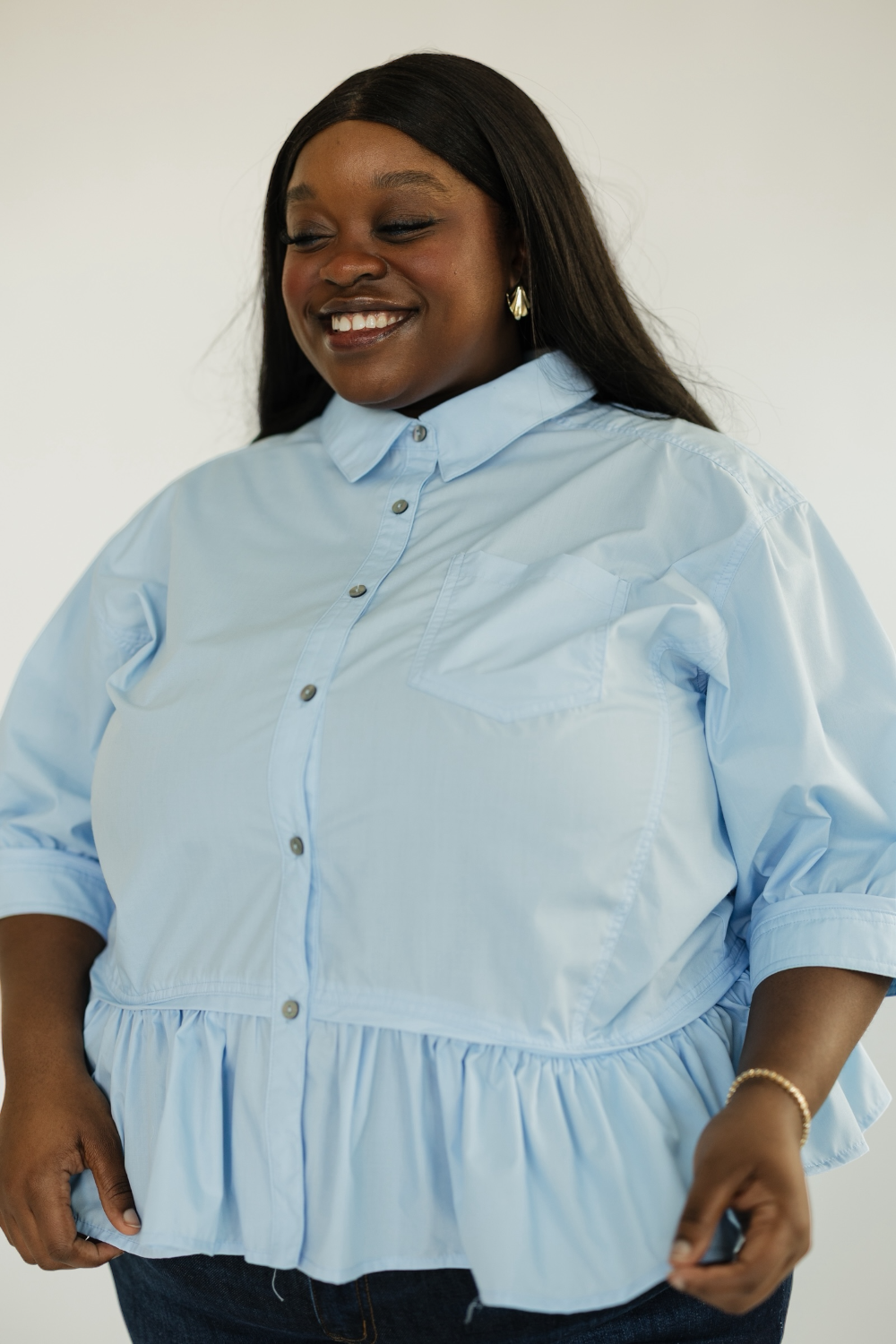 Lana Light Blue Ruffle Hem Top (S-2XL)