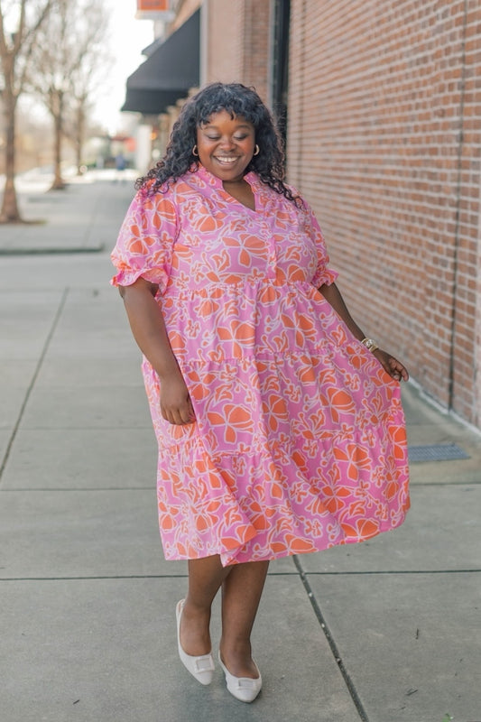 Evie Blossom Breeze Coral Midi Dress (XS-2XL)