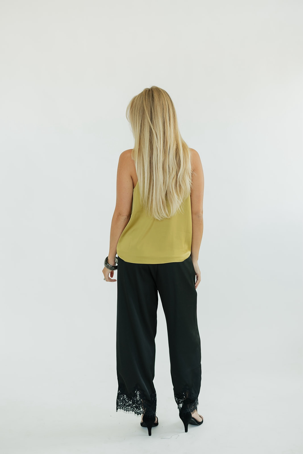 Carolyn Black Lace Trim Satin Pants