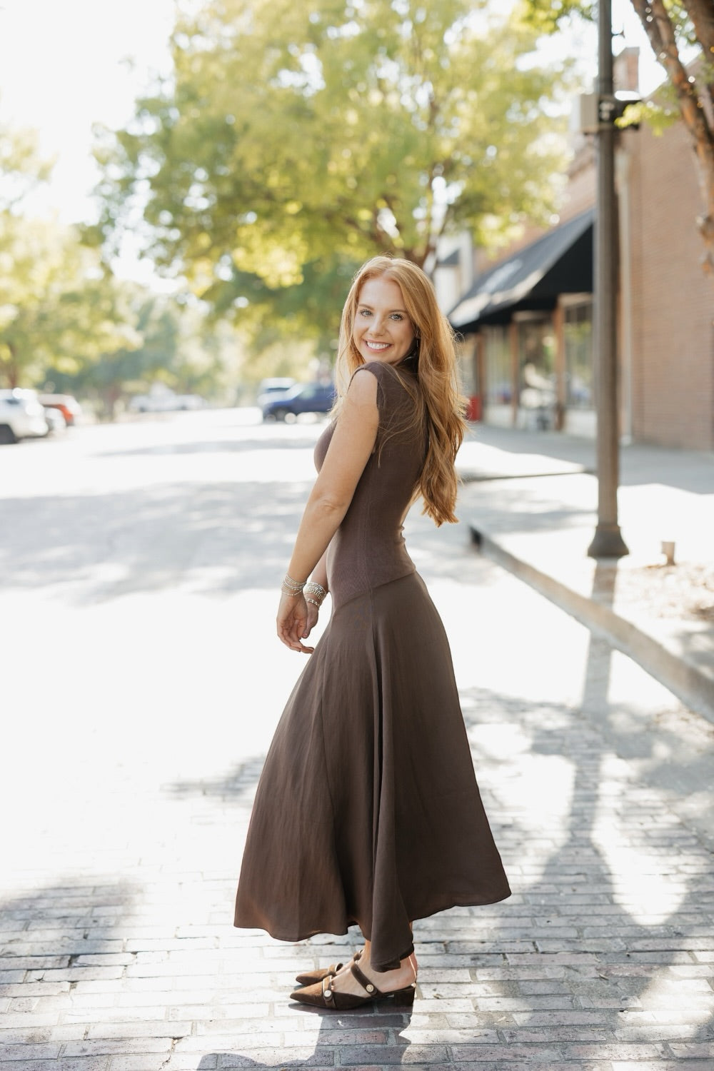 Liora Chestnut Sweater Midi Dress