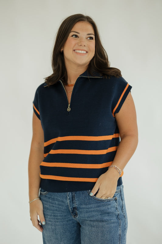 Celia Sweater in Navy/Orange