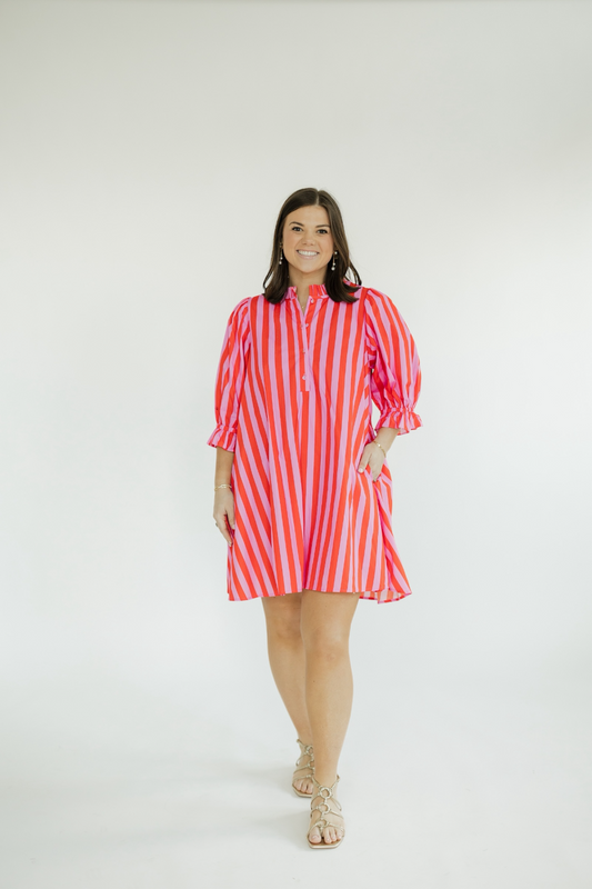 The Farah Pink Striped Dress (S-2XL)