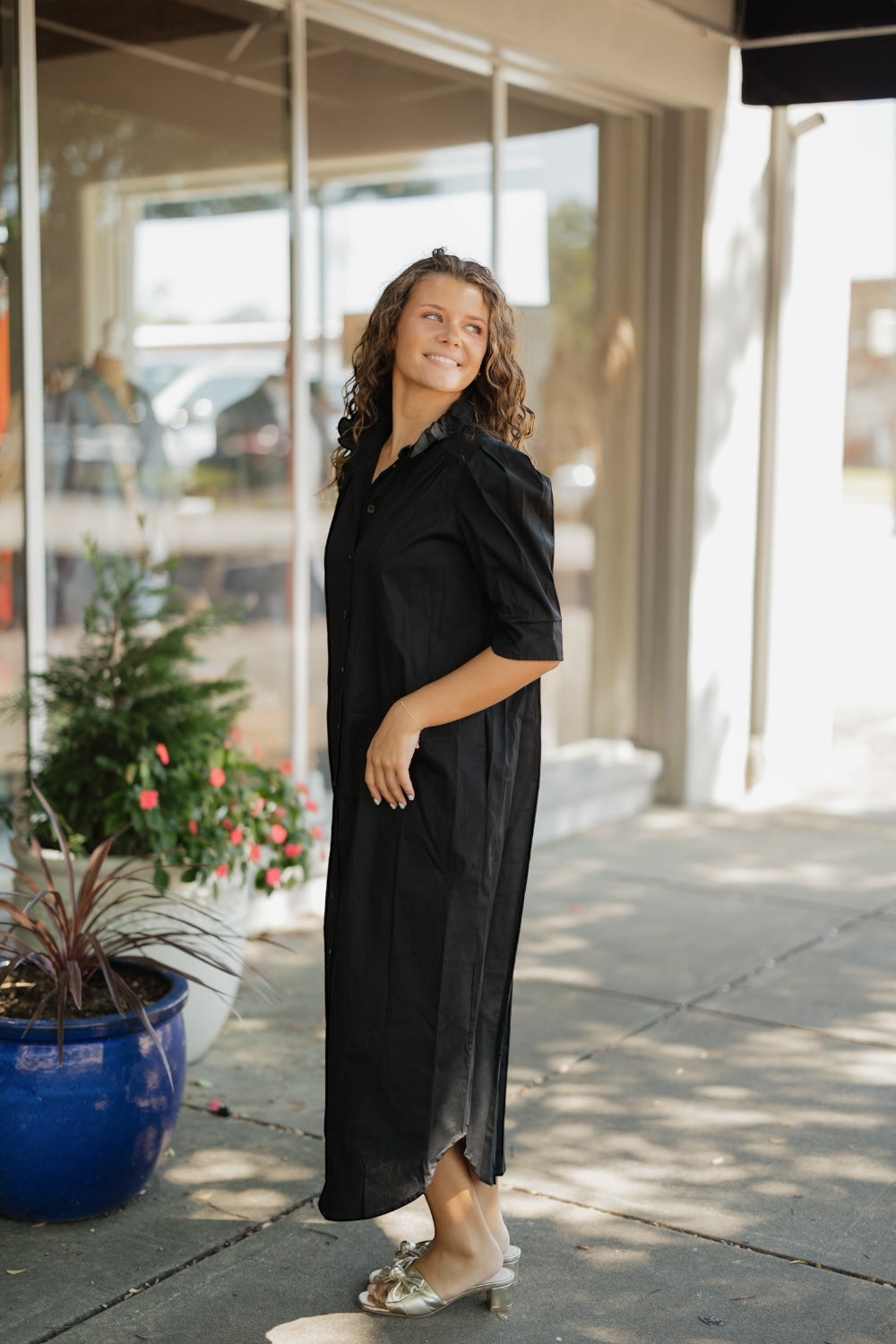 Nina Black Ruffle Collar Shirt Dress (S-3XL)