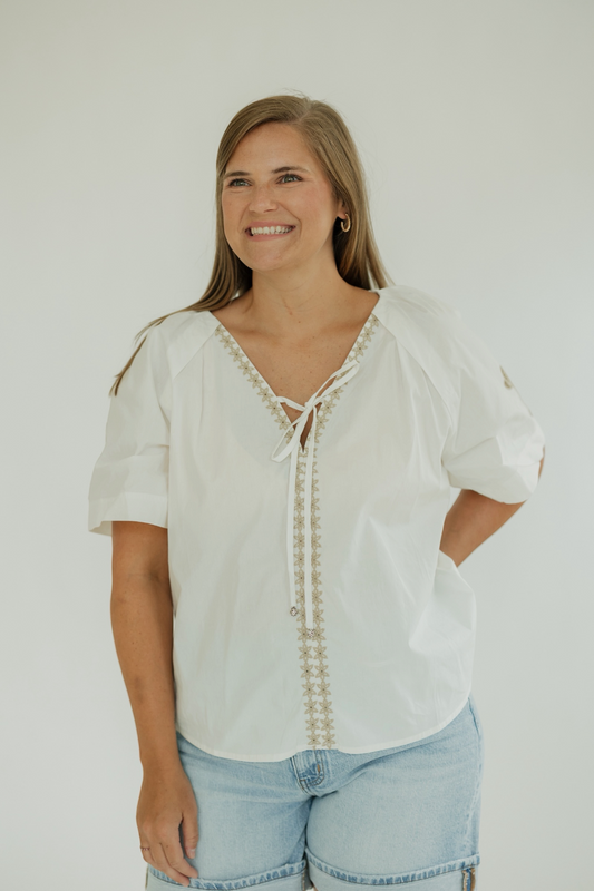 Lilly White Embroidered Sleeve Blouse (S-3XL)