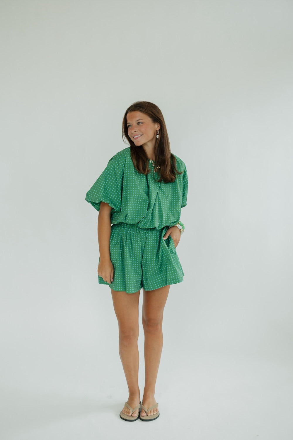 Kelly Green Polka Dot Bubble Hem Top
