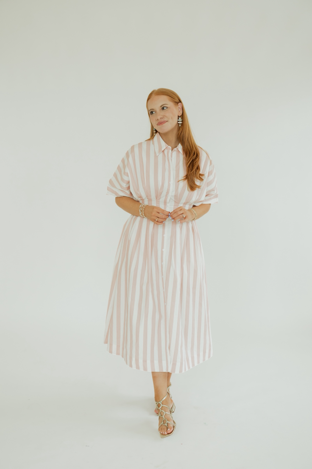 Charlotte Pink Striped Pleated Midi Dress
