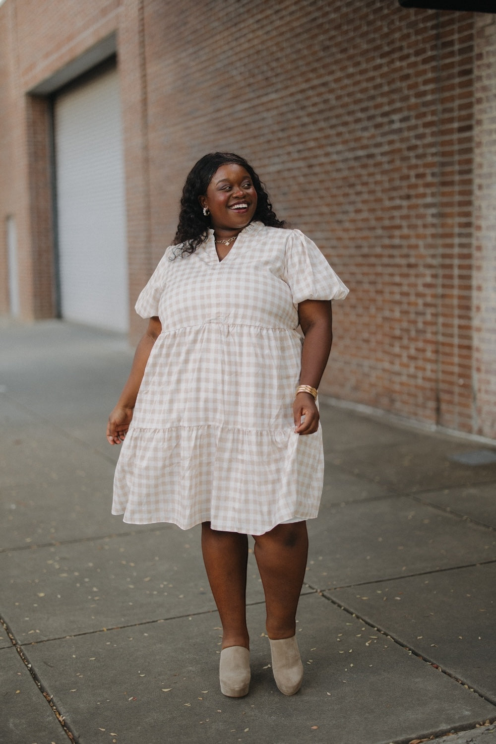 Mollie Taupe Checkered Dress