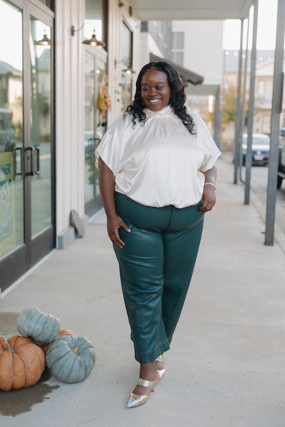 London Ivory High Tie Neck Bubble Hem Top (S-3XL)