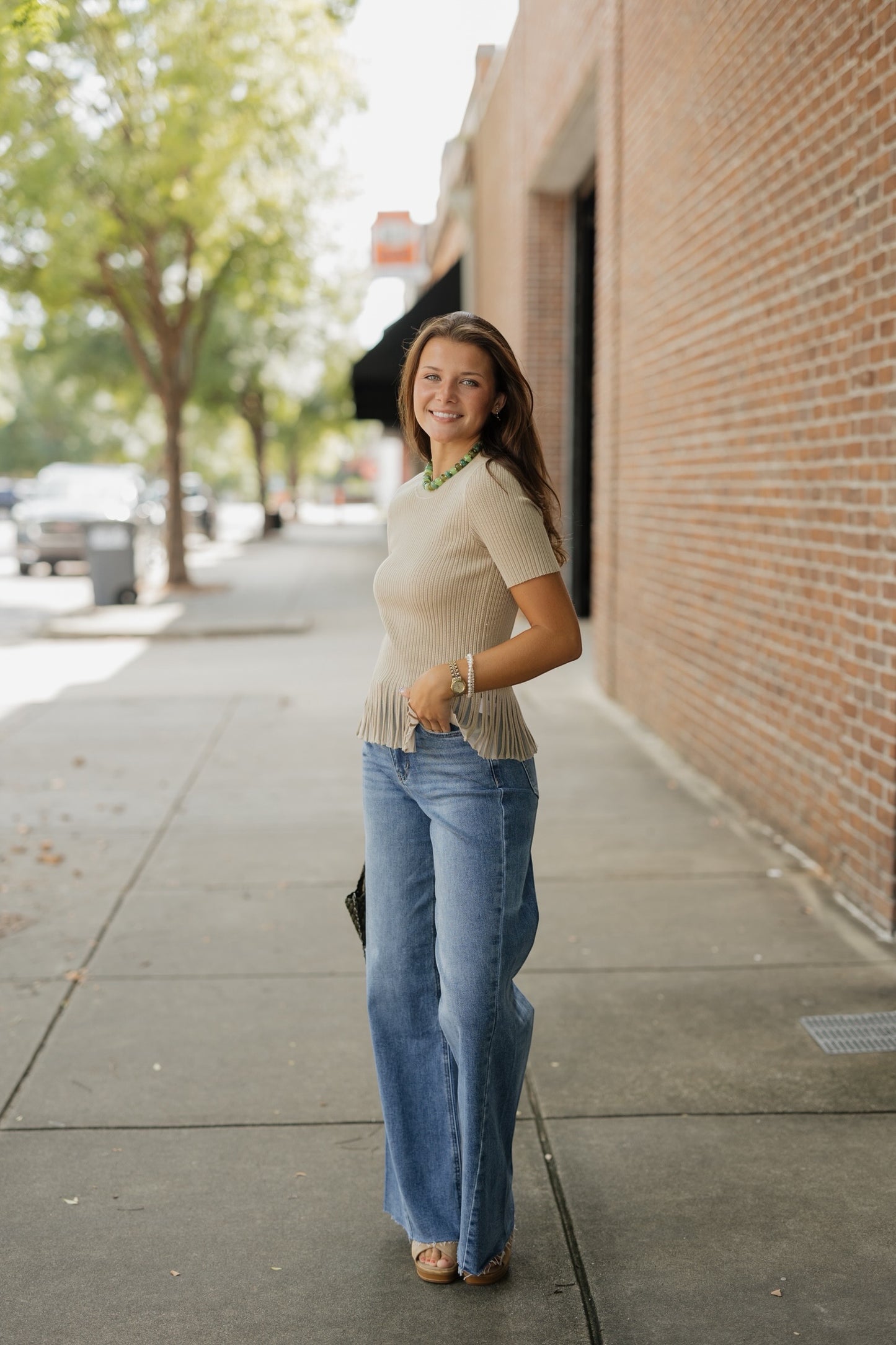 Holley Honey Oat Ribbed Sweater Top