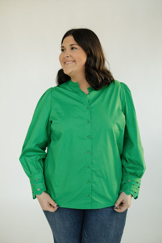 Ziana Button Down Ric Rac Trim Top (XS-3XL)
