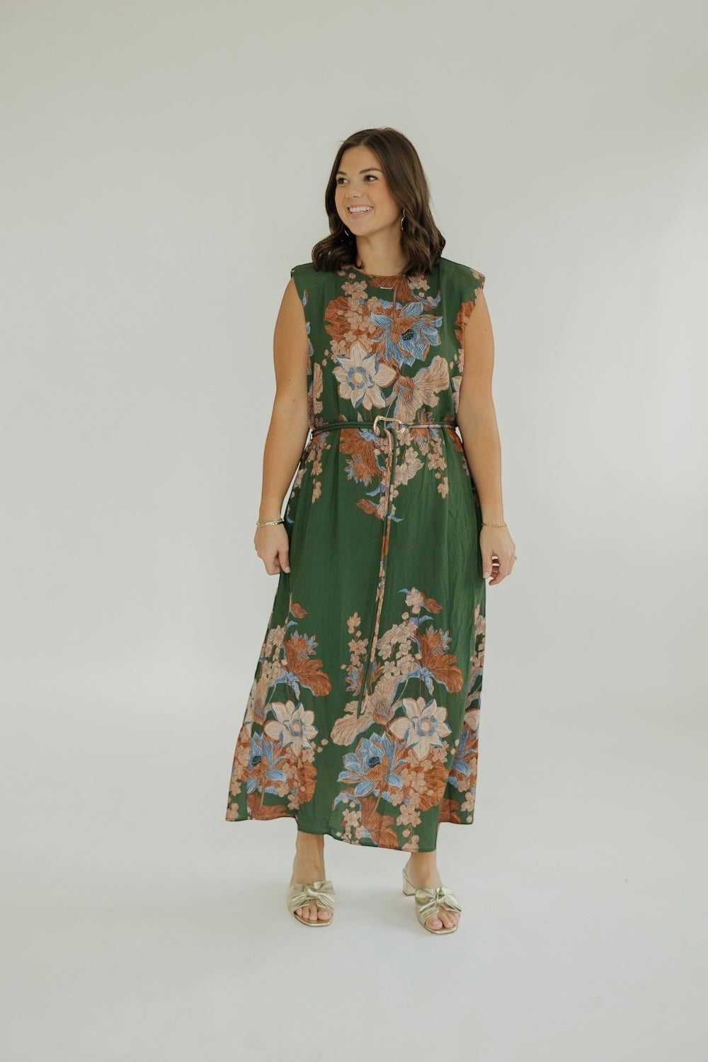 Amelia Olive Floral Belted Dress