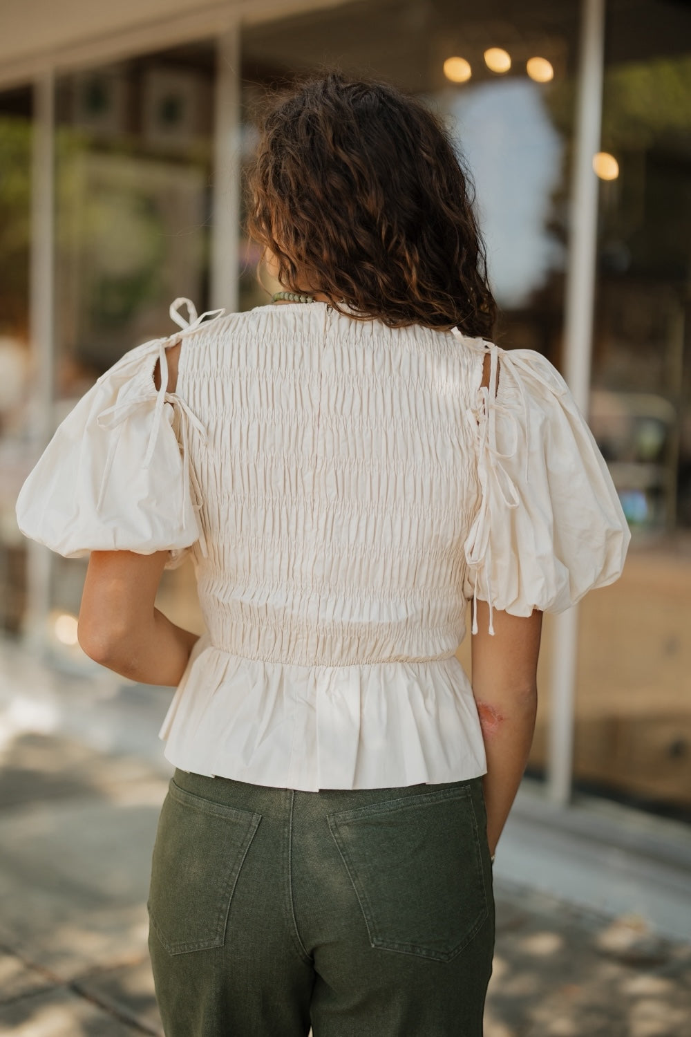 Ellie Eggshell Detachable Sleeve Peplum Top