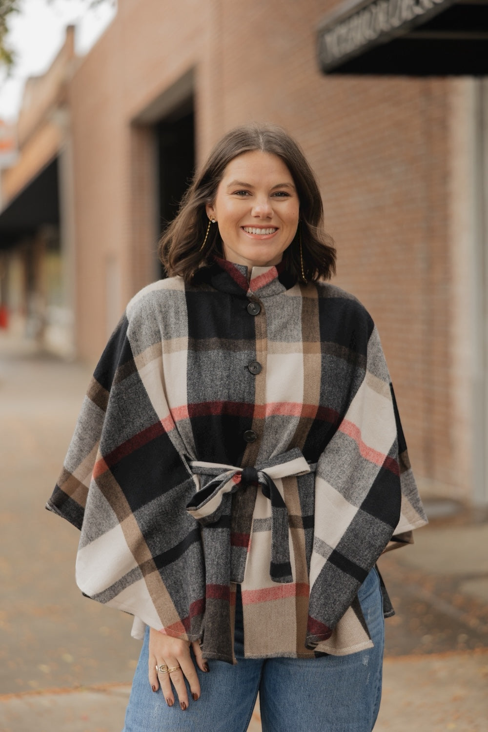 Black Plaid Belted Wrap