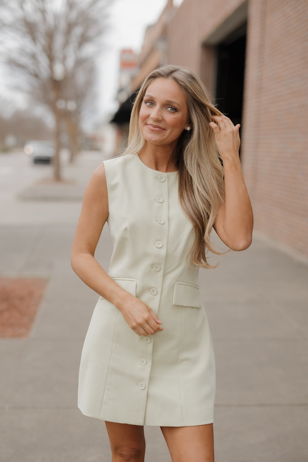 Sage Sleeveless Blazer Mini Dress