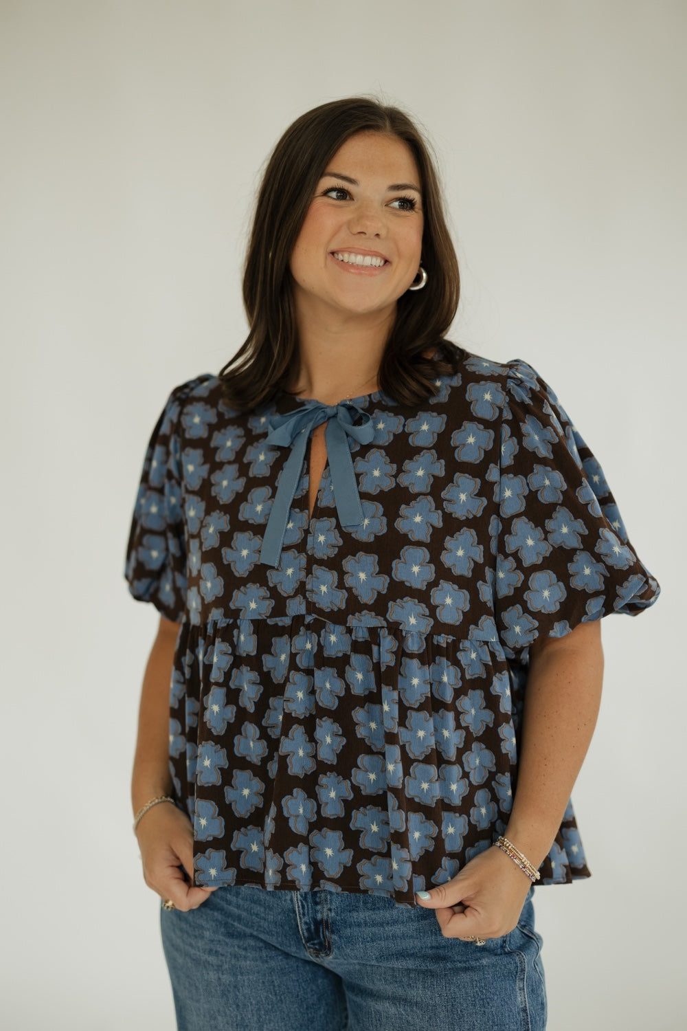 Maggie Brown Floral Peplum Top (S-2XL)