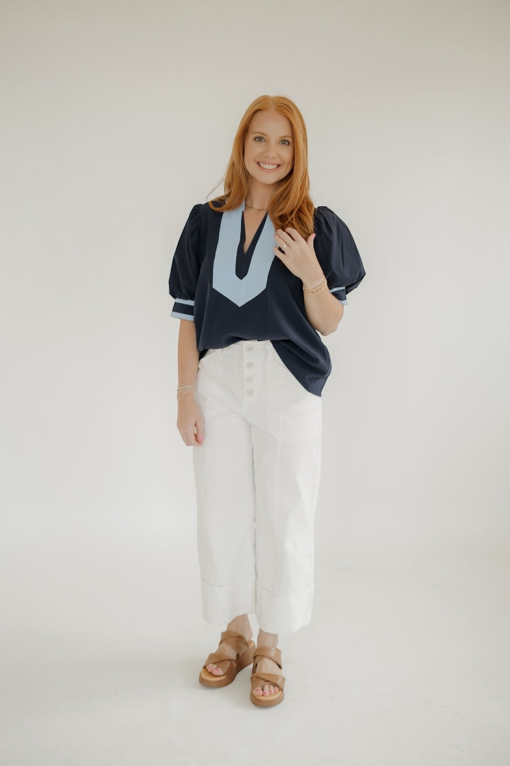 Navy Contrast Collar Top (S-2XL)