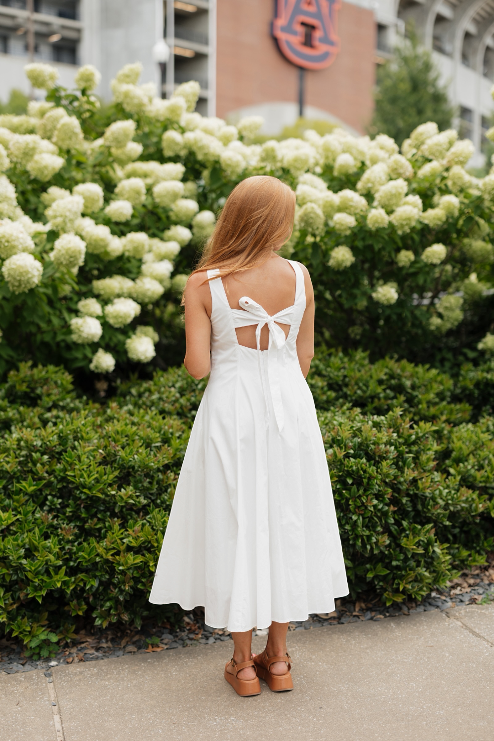 Pauline White Poplin Keyhole Midi Dress