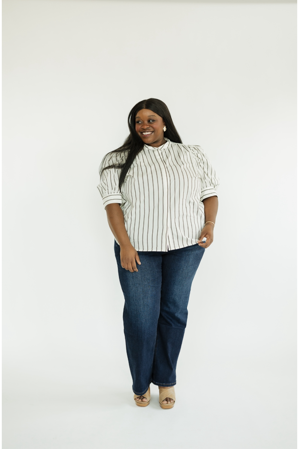 Kamara Striped Drape Sleeve Top (XS-3XL)