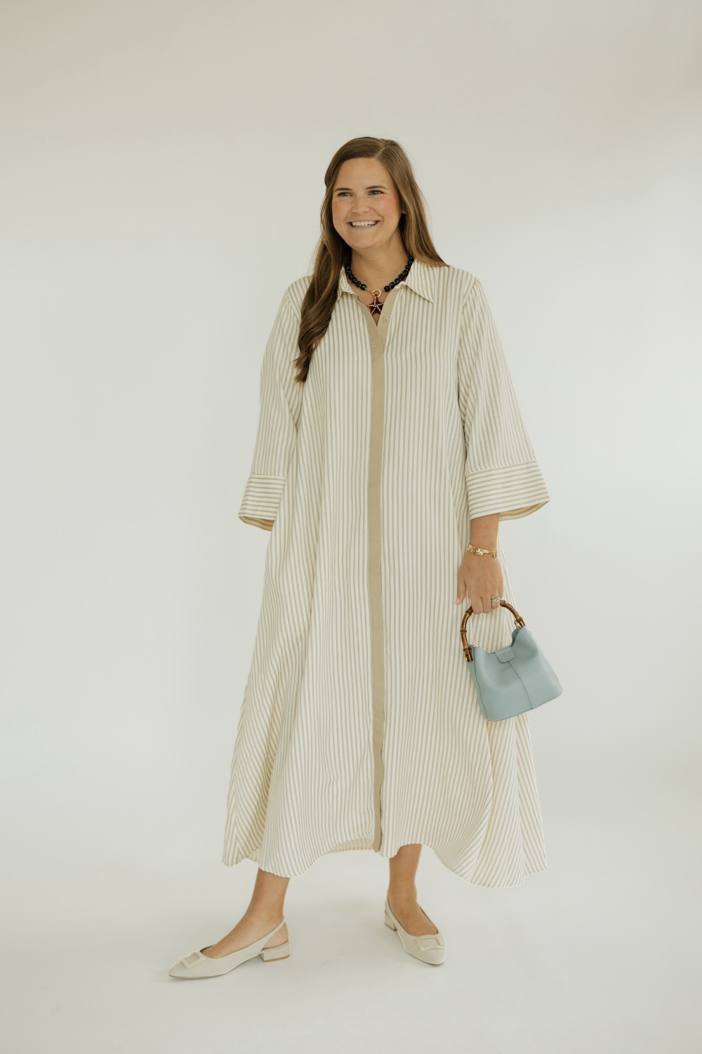 Melanie Khaki Striped Midi Dress (S-2XL)