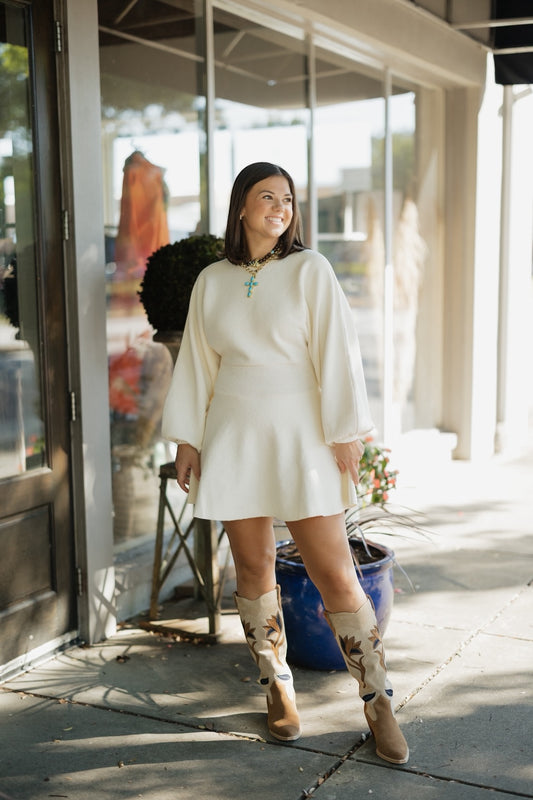 Caroline Cream Ballon Sleeve Sweater Dress