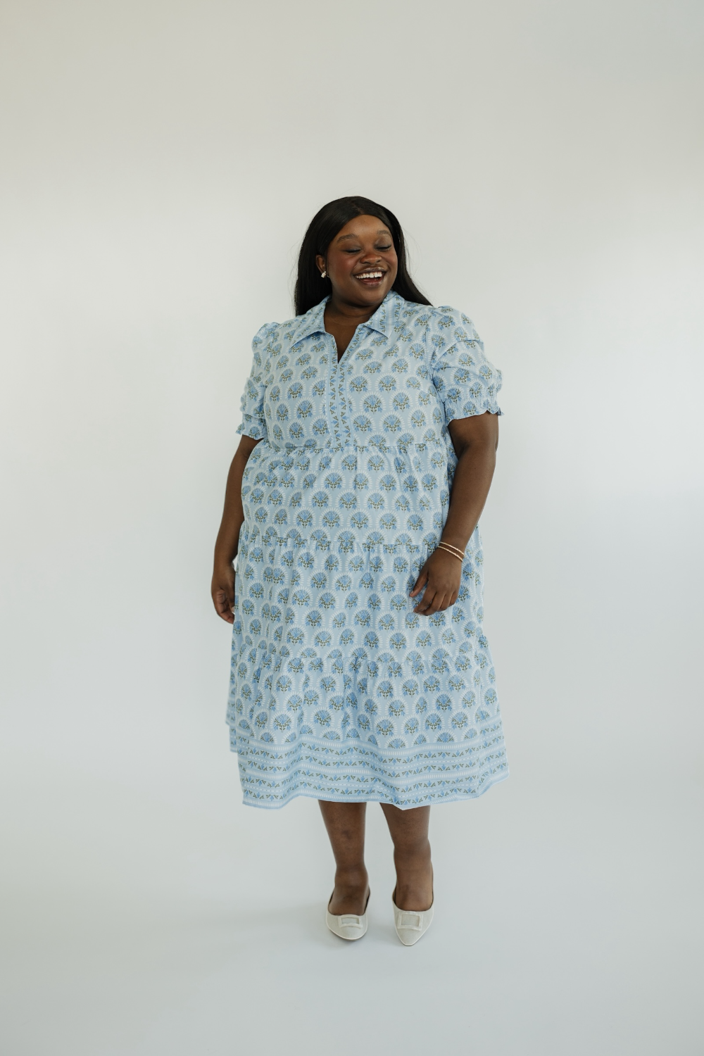 The Molly Sunshower Flora Blue Midi Dress (XS-2X)