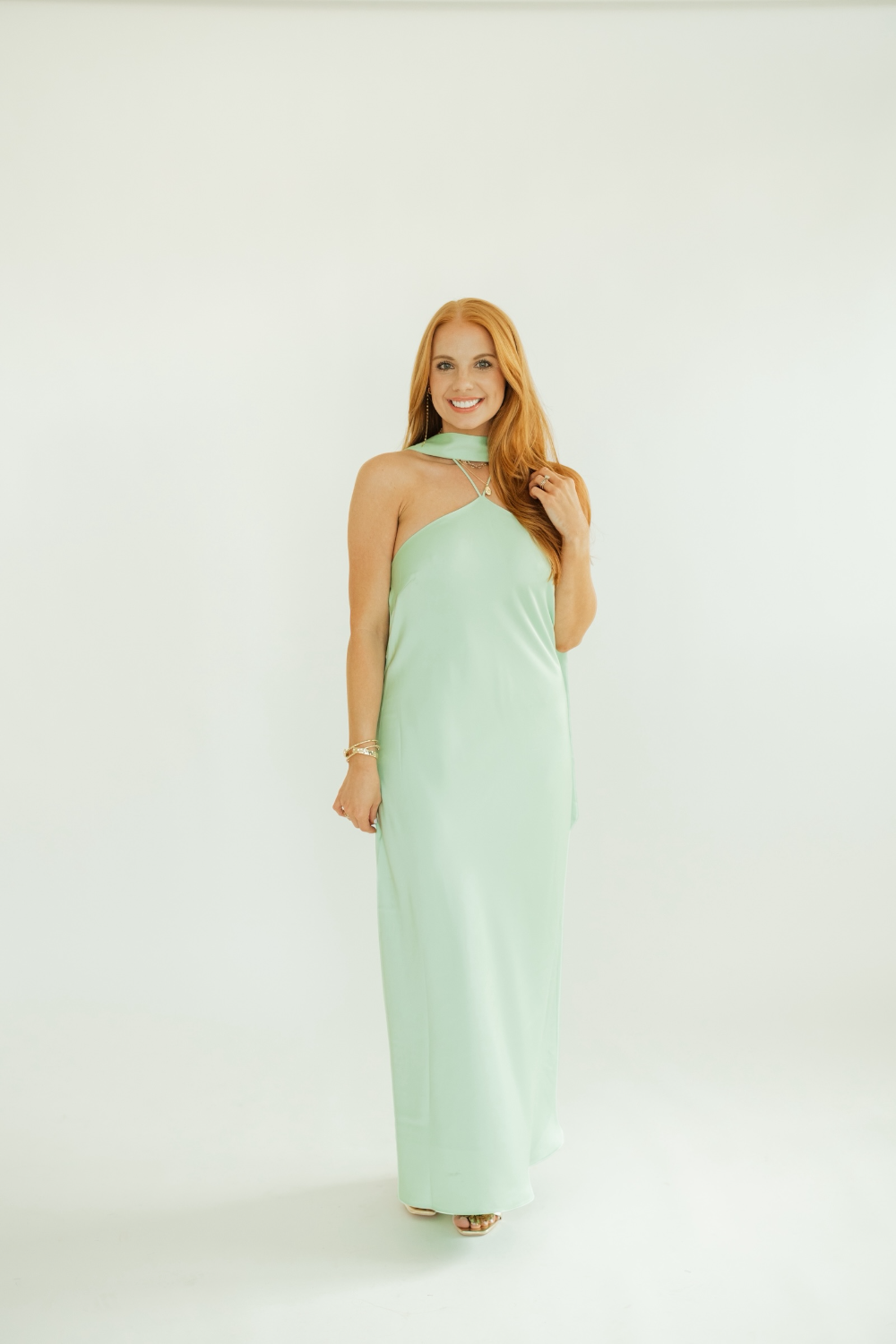 Devon Light Green Halter Scarf Dress
