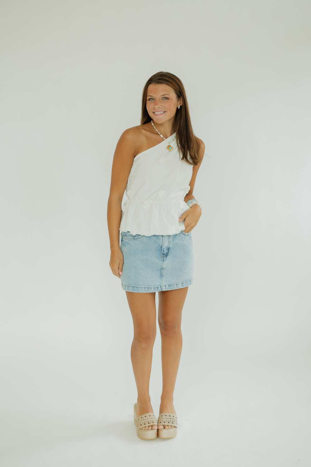 Jill White One Shoulder Peplum Top