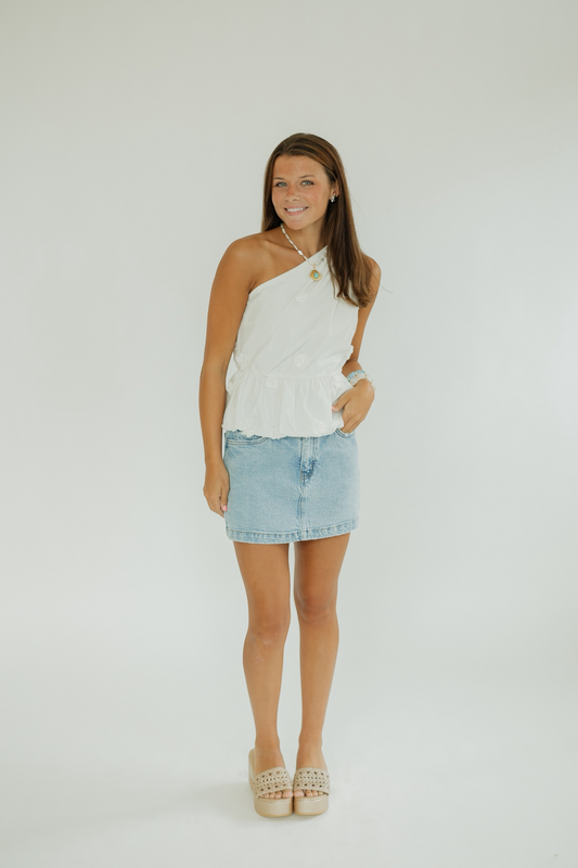 Jill White One Shoulder Peplum Top
