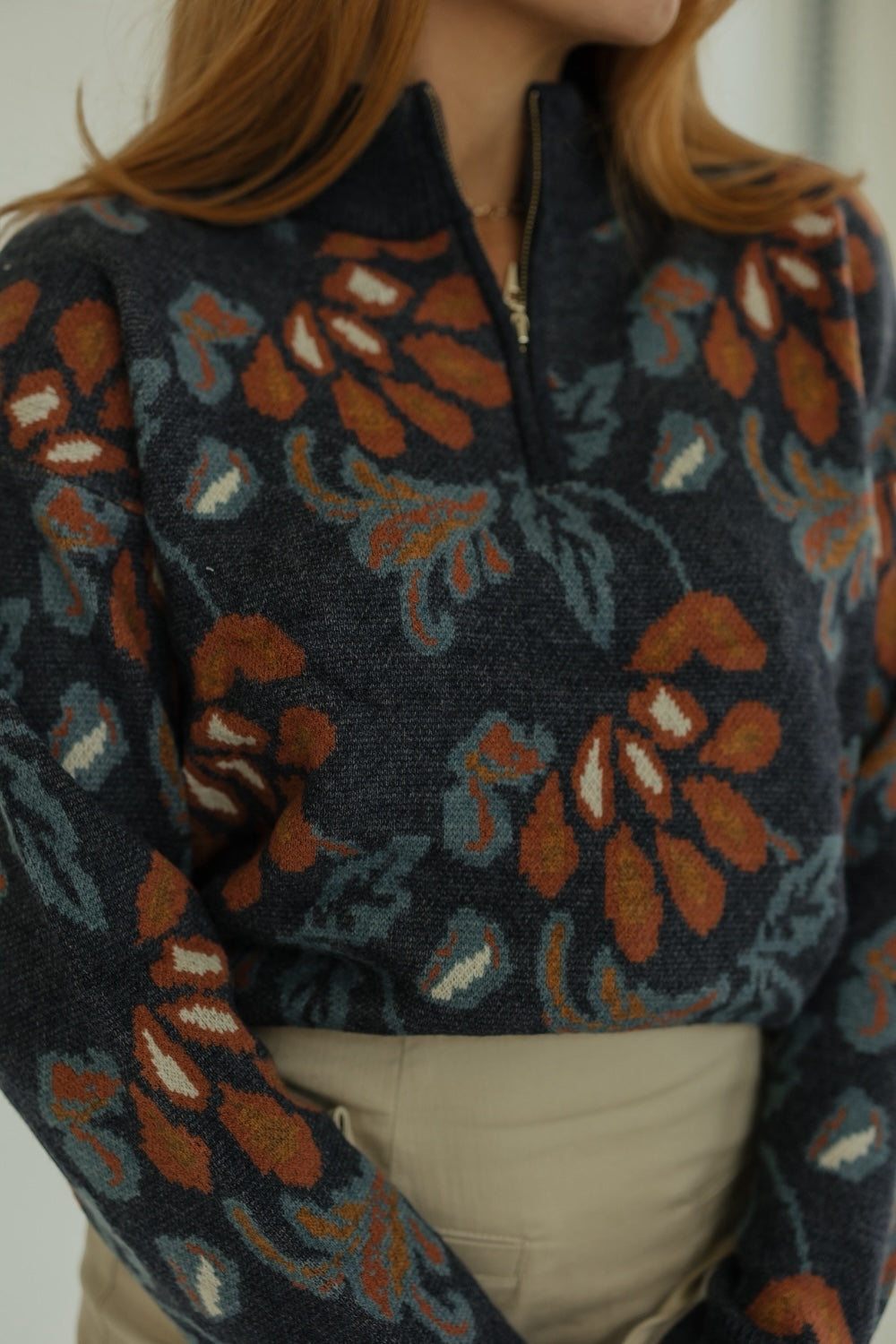 Dawn Denim Blue Half Zip Sweater