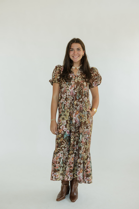Brynn Brown Multi Floral Midi Dress