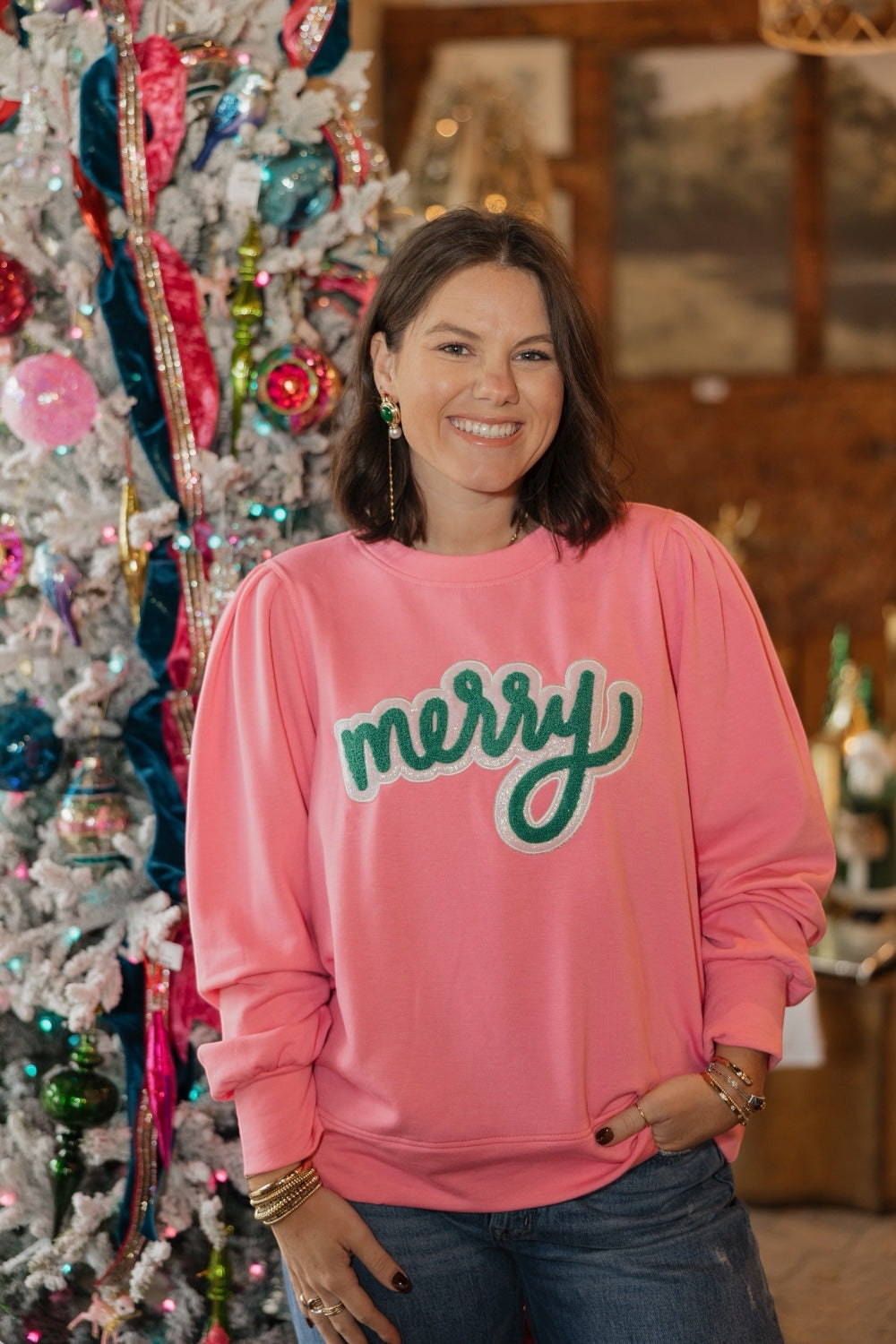 "Merry" Pink Kelly Sweatshirt (XS-2XL)