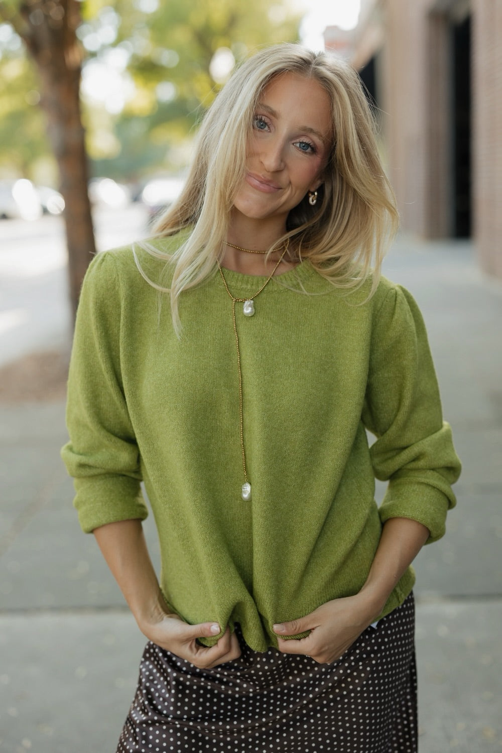 Kristen Chartreuse Pleat Sleve Sweater
