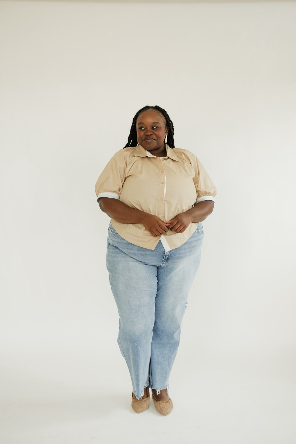 Charley Taupe Button Down Blouse