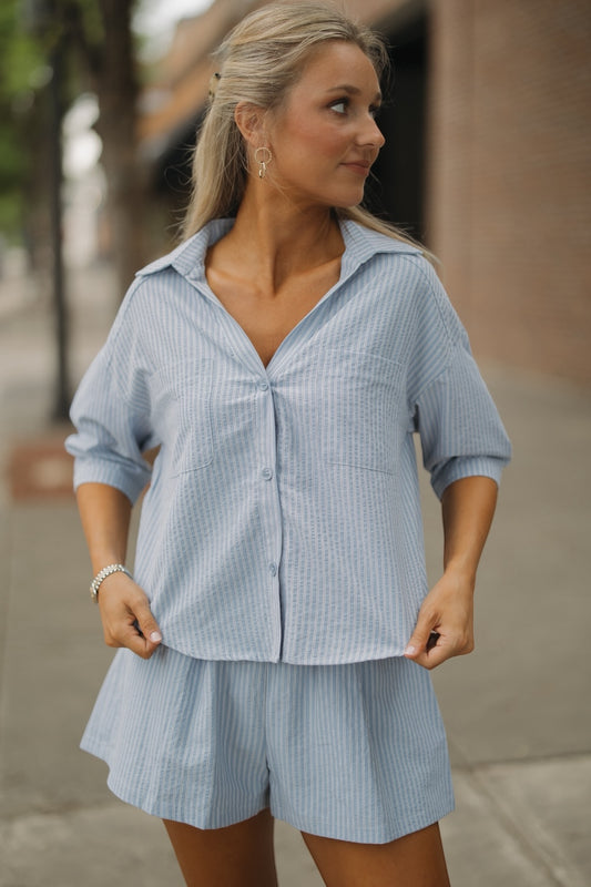 Adrian Blue Stripe Short Sleeve Top