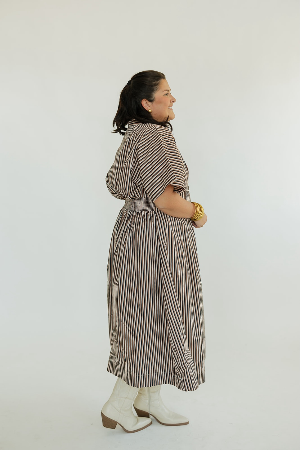 Wilderra Pleated Striped Midi Dress