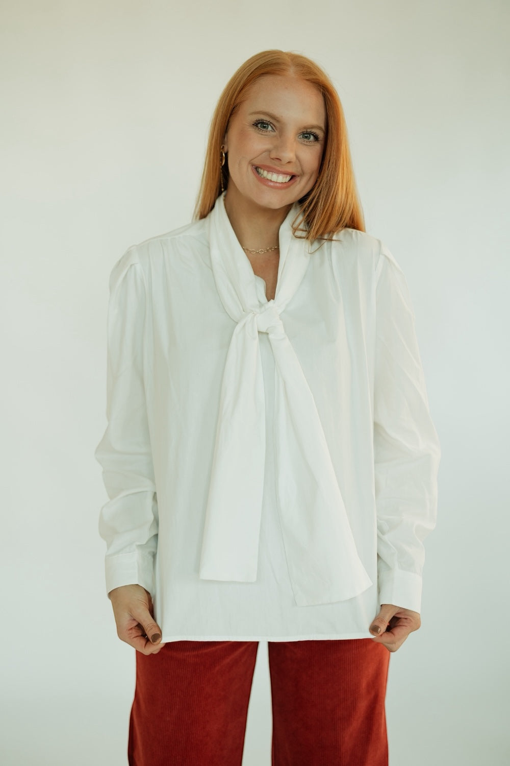 Karen White Bow Blouse
