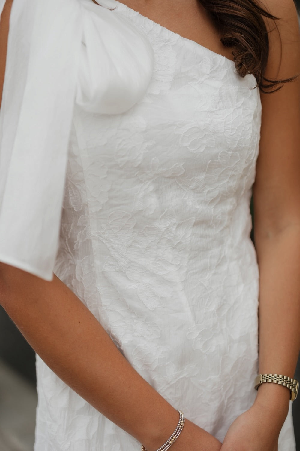 Mercy One Shoulder White Bow Dress