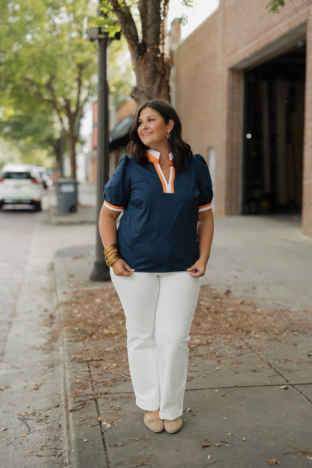 Tricia Navy & Orange Top (XS-2XL)