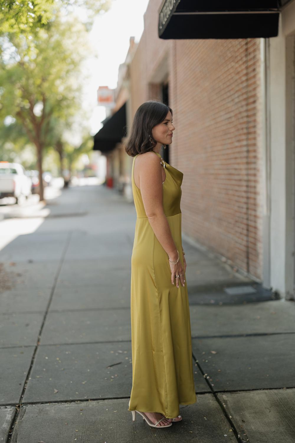 Sally Chartreuse Satin Halter Midi Dress (XS-XL)
