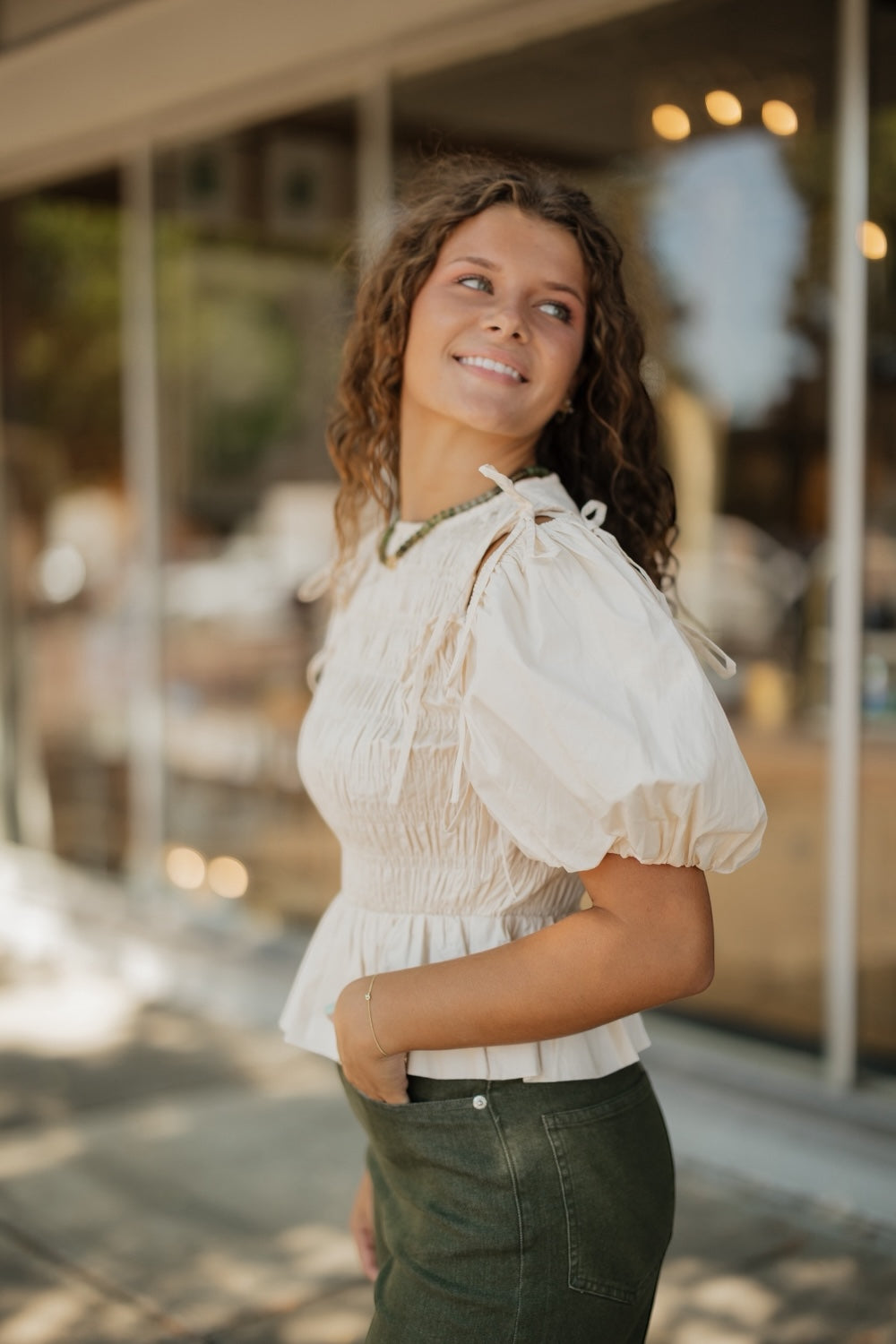 Ellie Eggshell Detachable Sleeve Peplum Top