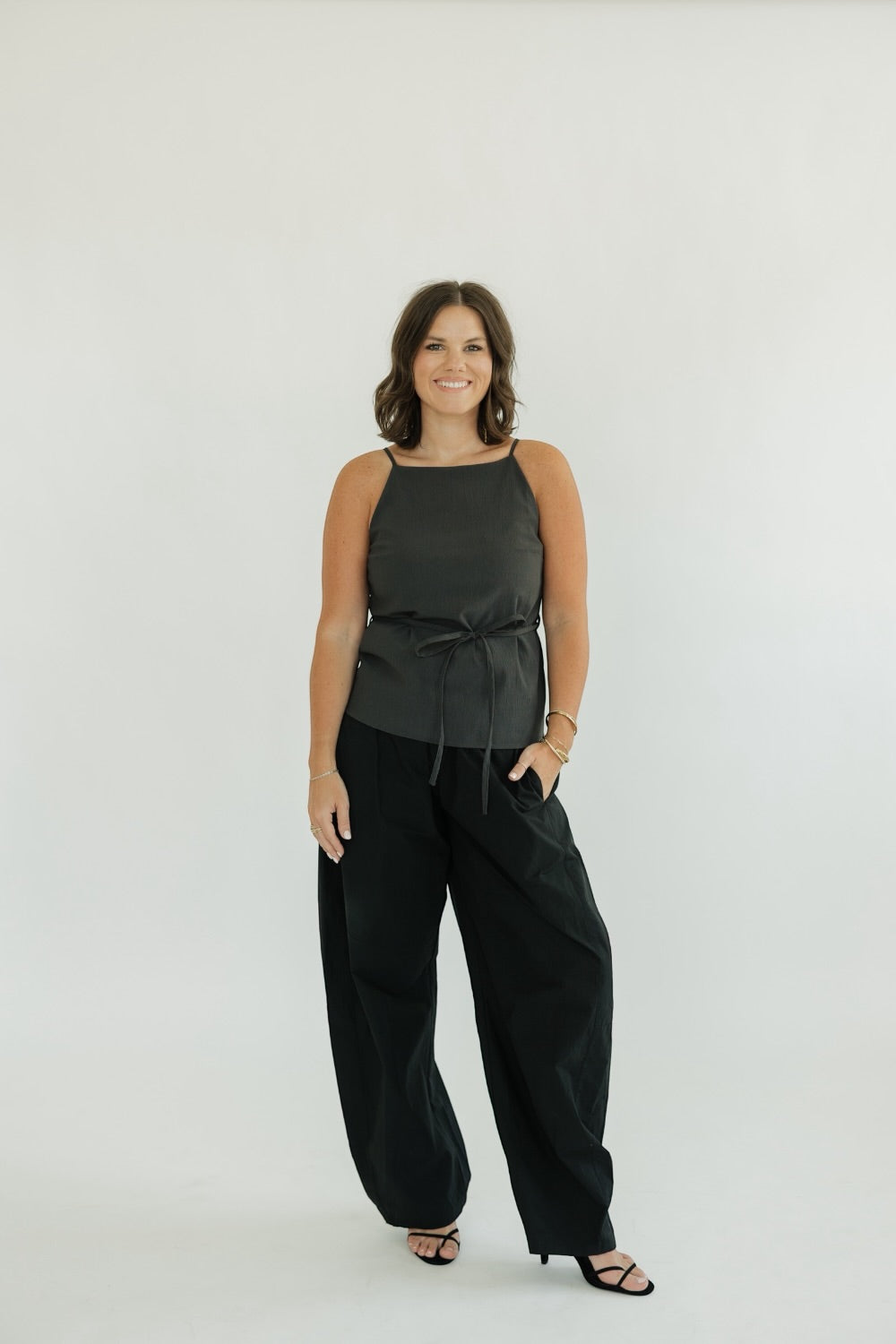 Jaynie Charcoal Square High Neck Sleeveless Top