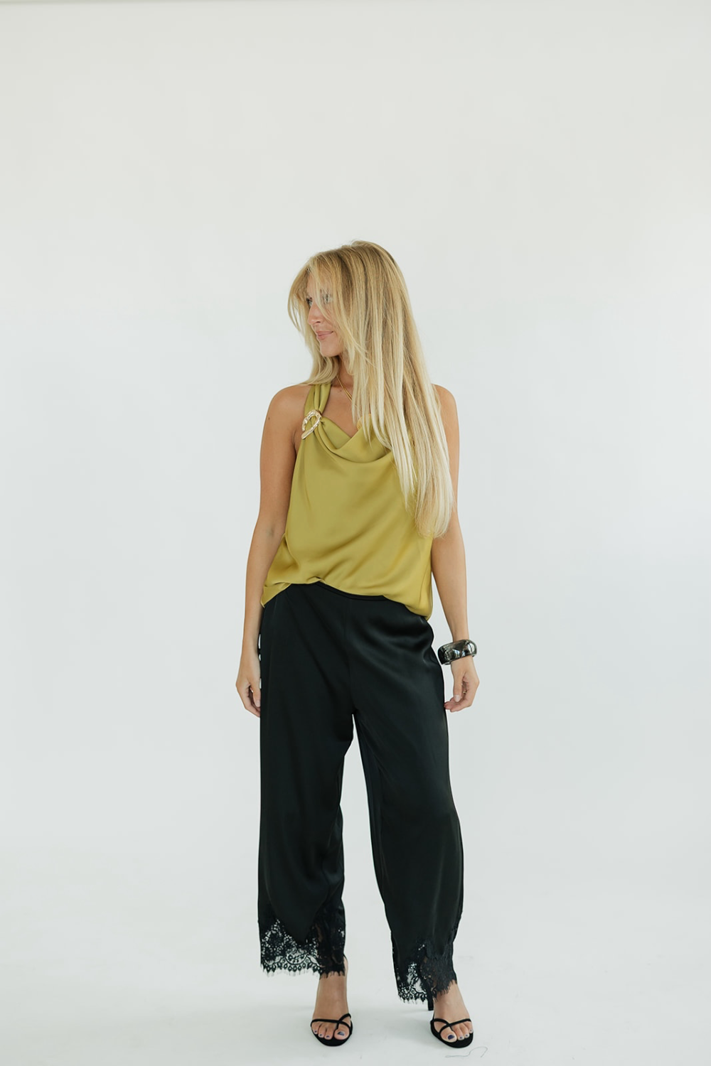Hannah Chartreuse Satin Halter Top (XS-XL)