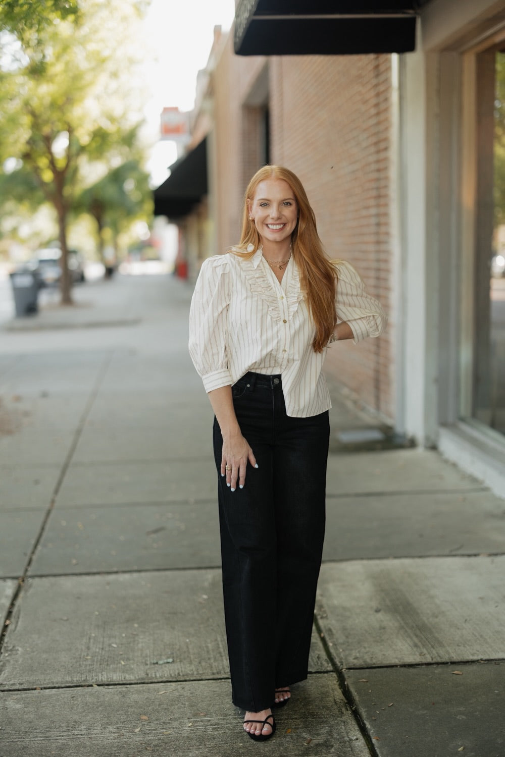 Kenzie Striped Ruffled Collar Blouse