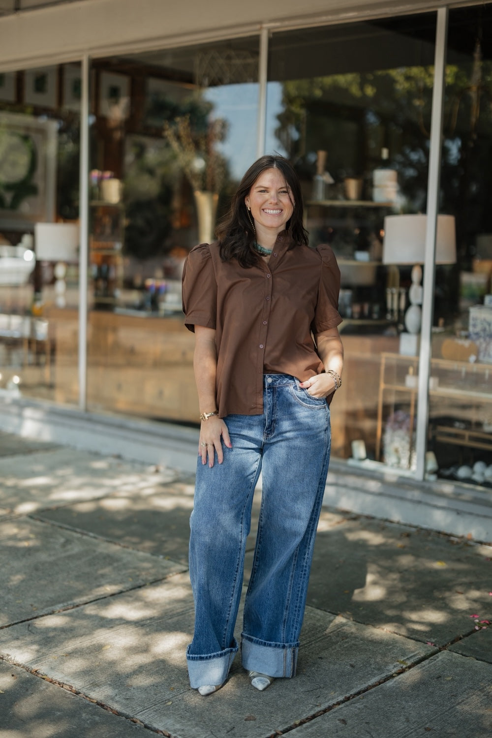 Cammie Brown Button Down Top (S-2XL)