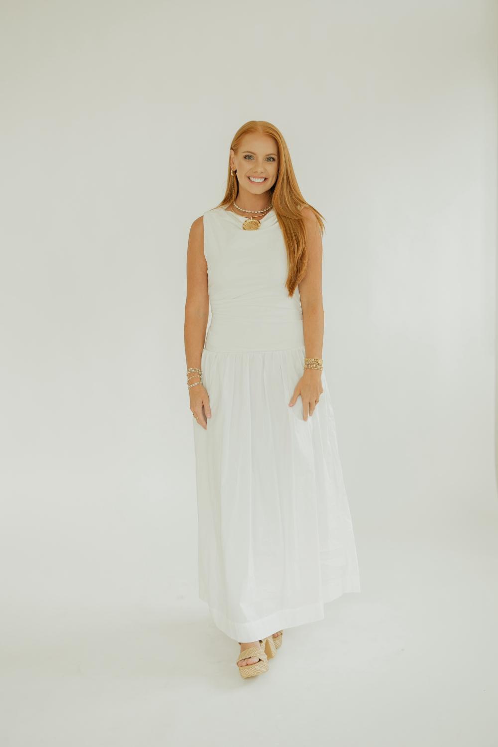 Audrey Off White Mixed Media Midi Dress