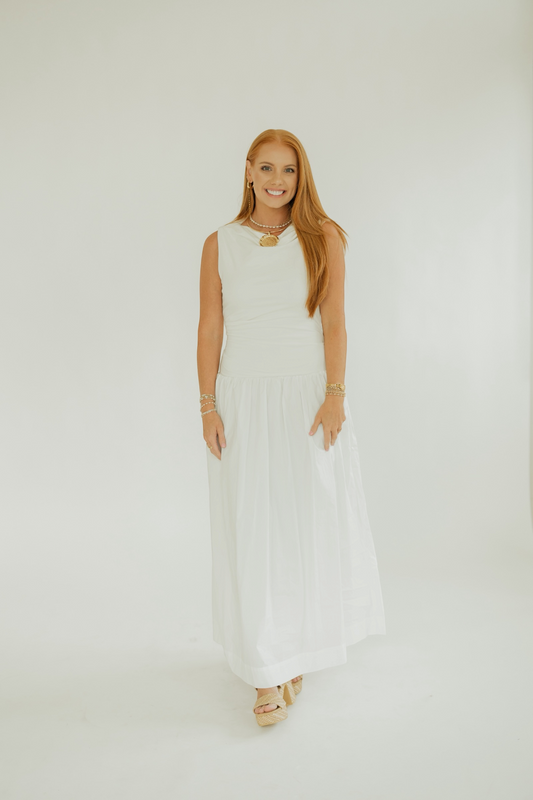 Audrey Off White Mixed Media Midi Dress