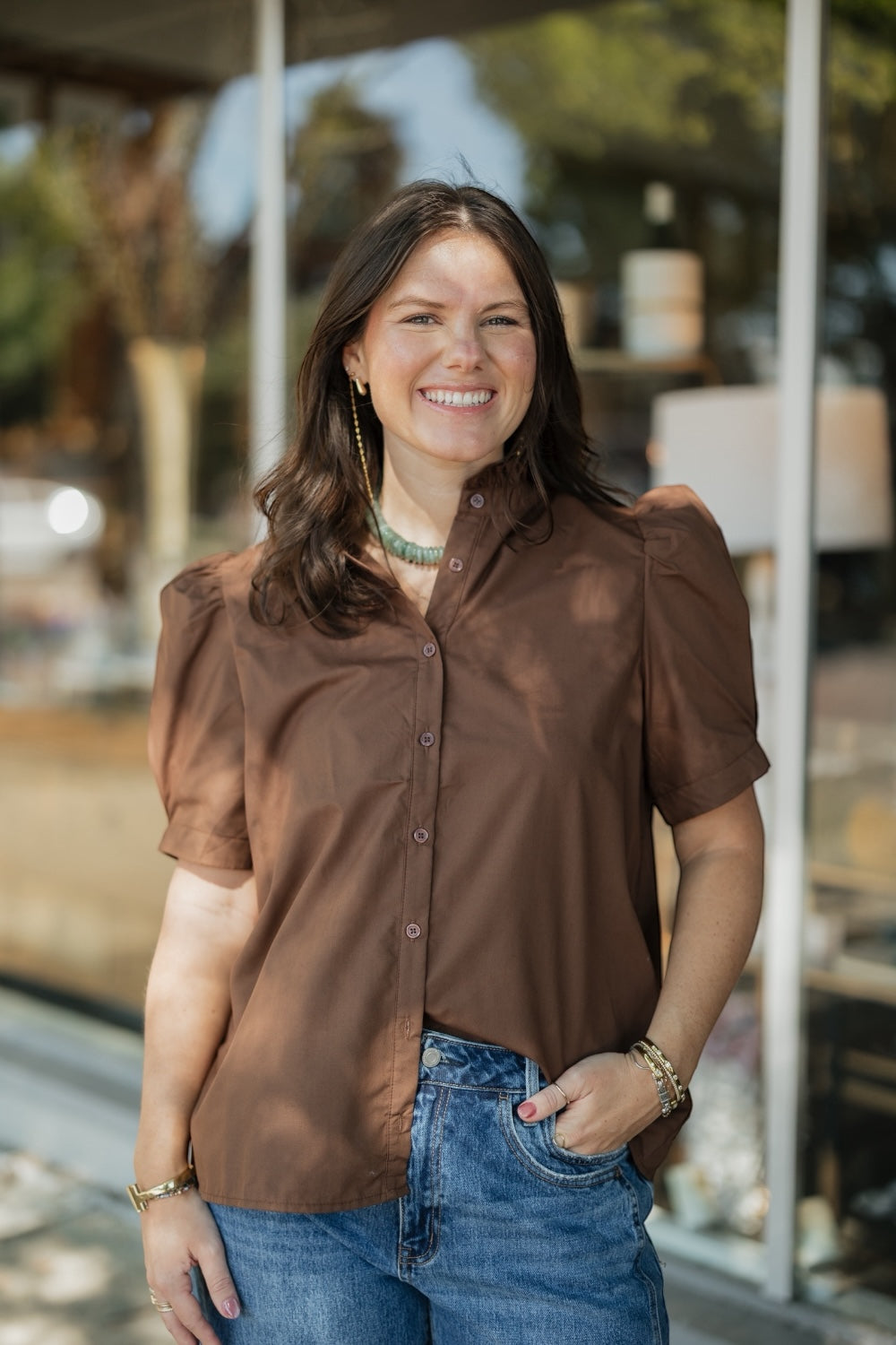 Cammie Brown Button Down Top (S-2XL)