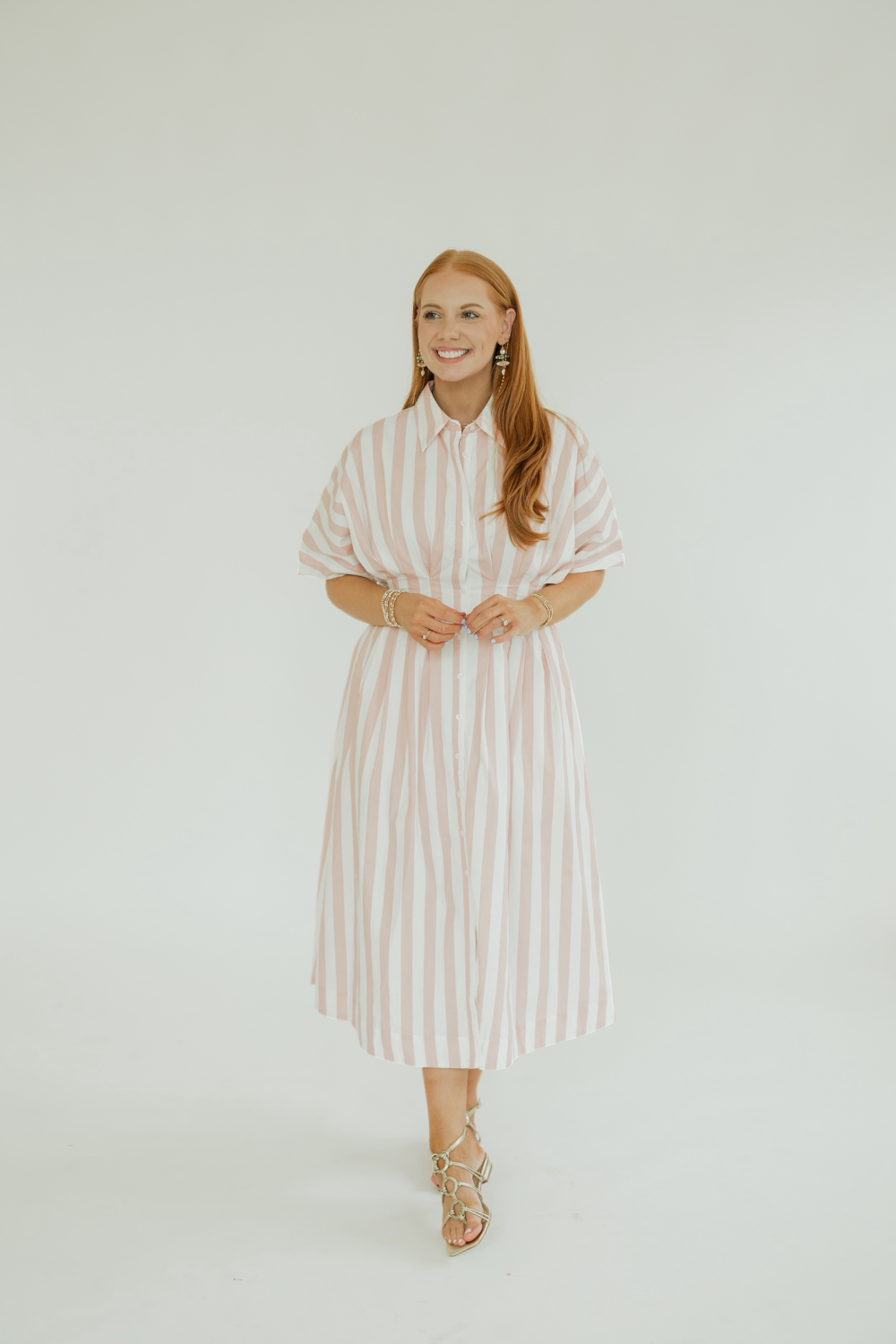 Charlotte Pink Striped Pleated Midi Dress